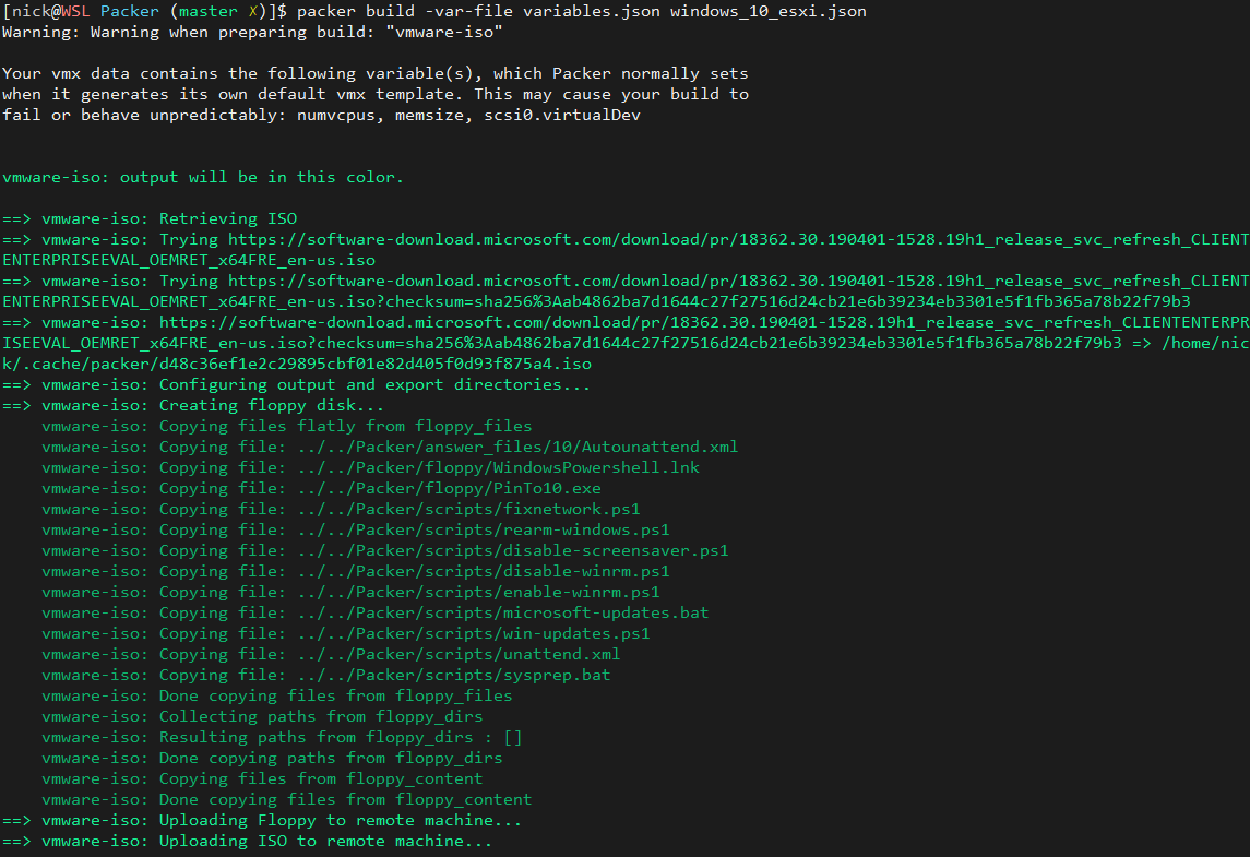 Packer building an image on ESXi